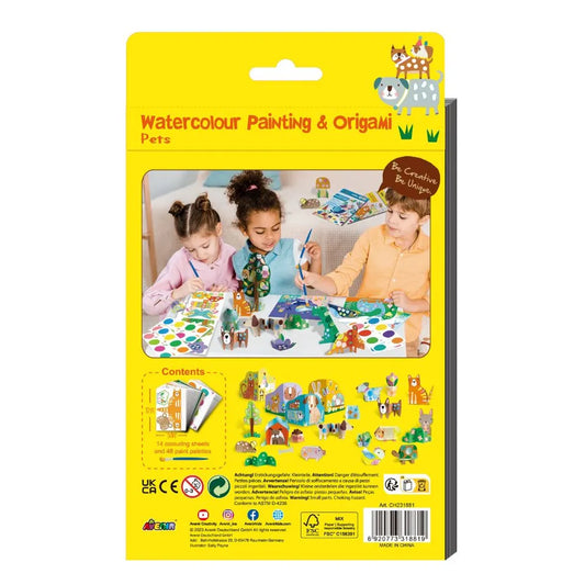 Avenir Watercolour Painting & Origami-Pets Multicolour | Encourage your child to be creative, great activity for rainy days, indoor play, travel and holidays | Ages 3+