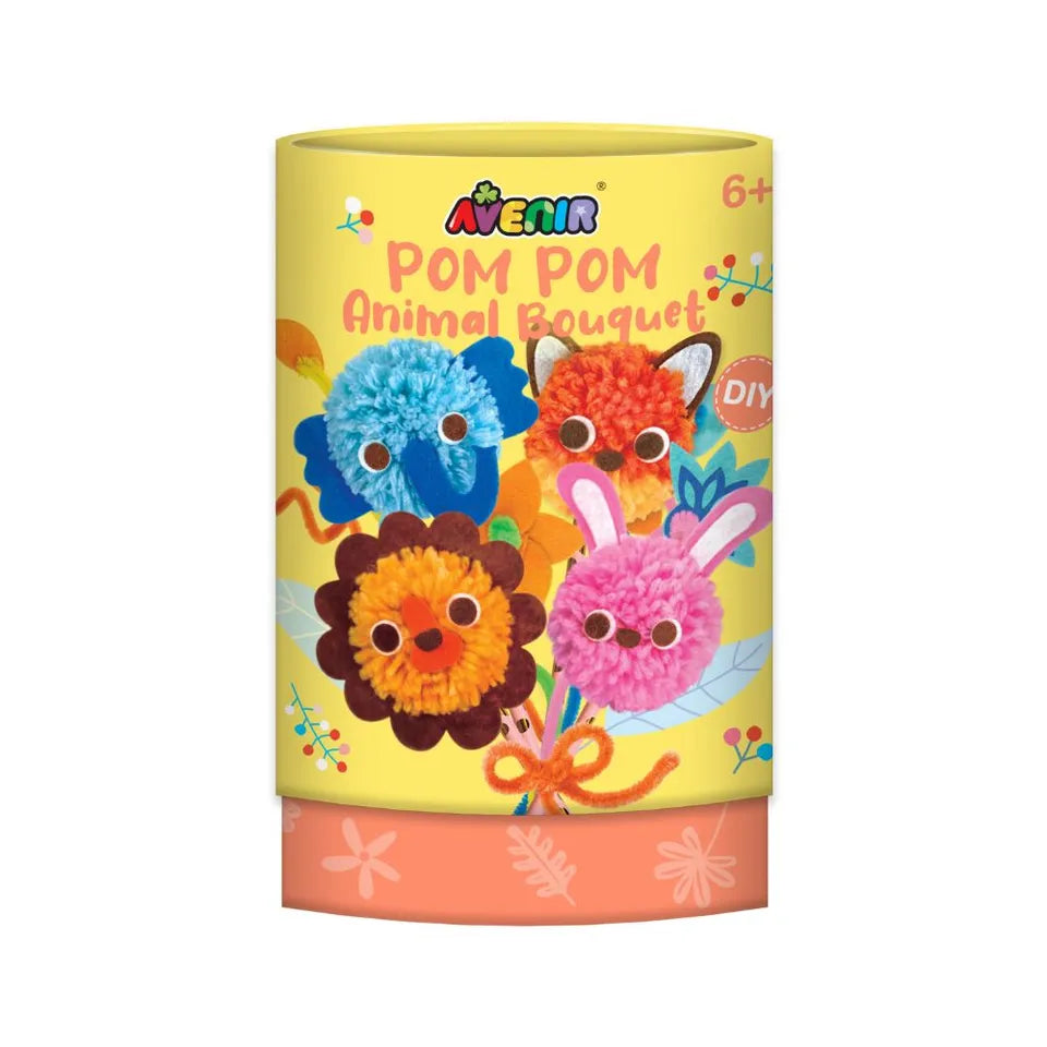 Avenir - Pom Pom Bouquet - Animals  Multicolor |  activity for kids |  pre-cut felts and felt stickers |  Perfect work of art to keep for room decoration or to give as a gift | ages 3+