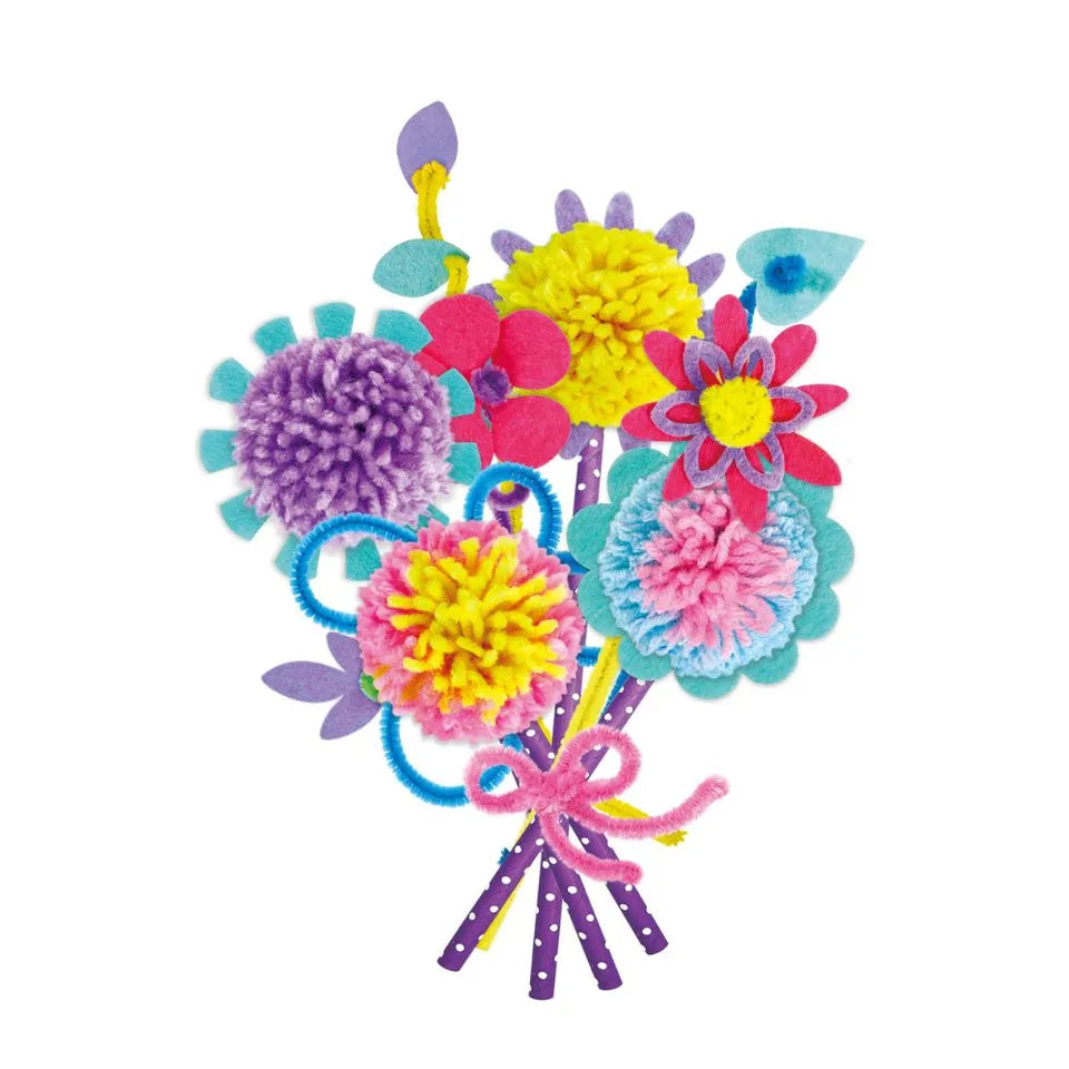 Avenir - Pom Pom Bouquet - Flowers Multicolor |  activity for kids |  pre-cut felts and felt stickers |  Perfect work of art to keep for room decoration or to give as a gif | ages 3+