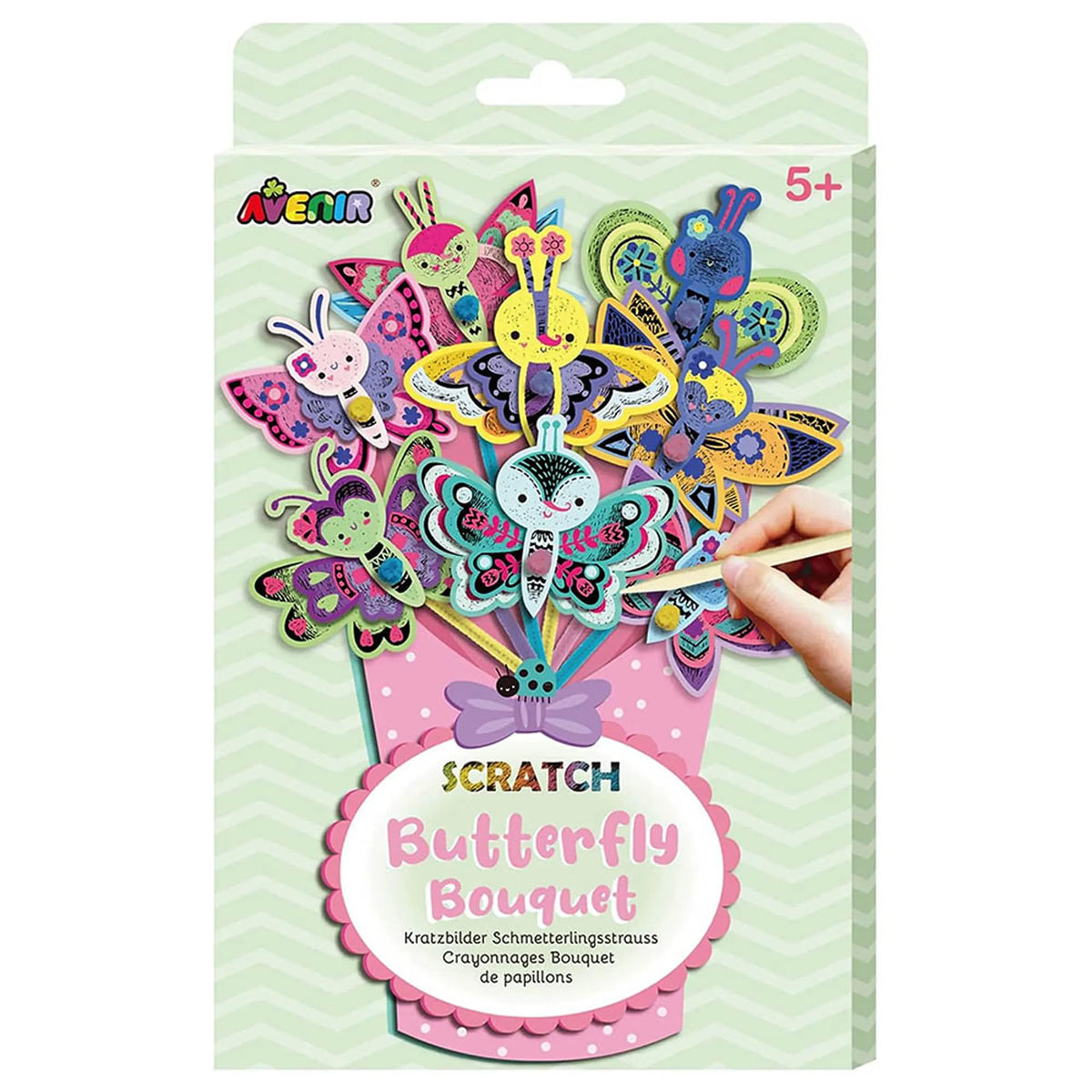 Avenir Scratch Bouquet Kit – Butterfly | Themed Fun! Create Personalized Bouquets with Scratch Sheets, Wrapping Paper, and Ribbon | Step-by-Step Instructions for Kids 3+