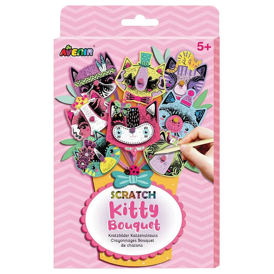 Avenir Scratch Bouquet Kit – Kitty | Themed Fun! Create Personalized Bouquets with Scratch Sheets, Wrapping Paper, and Ribbon | Step-by-Step Instructions for Kids 3+