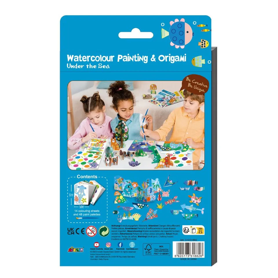Avenir - Watercolour Painting & Origami - Under the Sea Multicolour | Encourage your child to be creative, great activity for rainy days, indoor play, travel and holidays | Ages 3+
