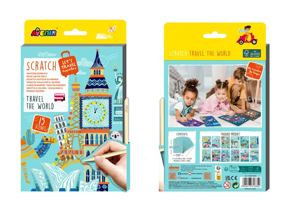 Avenir - Let’s Travel Together A5 Scratch Book – Travel the World | Portable Scratch Art Drawing Pad for Kids | Creative On-the-Go Activity for Airplane, Train & Road Trips