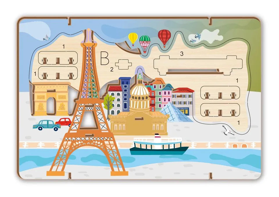 Avenir - Let’s Travel Together 3D Cityscape Puzzle – Paris Wooden DIY Model Kit | Build Famous Landmarks with Illustrated Guide | Educational Travel Gift for Kids & Adults