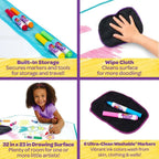 Crayola Color & Erase Reusable Mat | The mat's generous dimensions of 32" x 23" provide a large canvas for kids to explore their artistic talents |  It comes with 6 washable markers, and 1 Wipe | Ages 3+