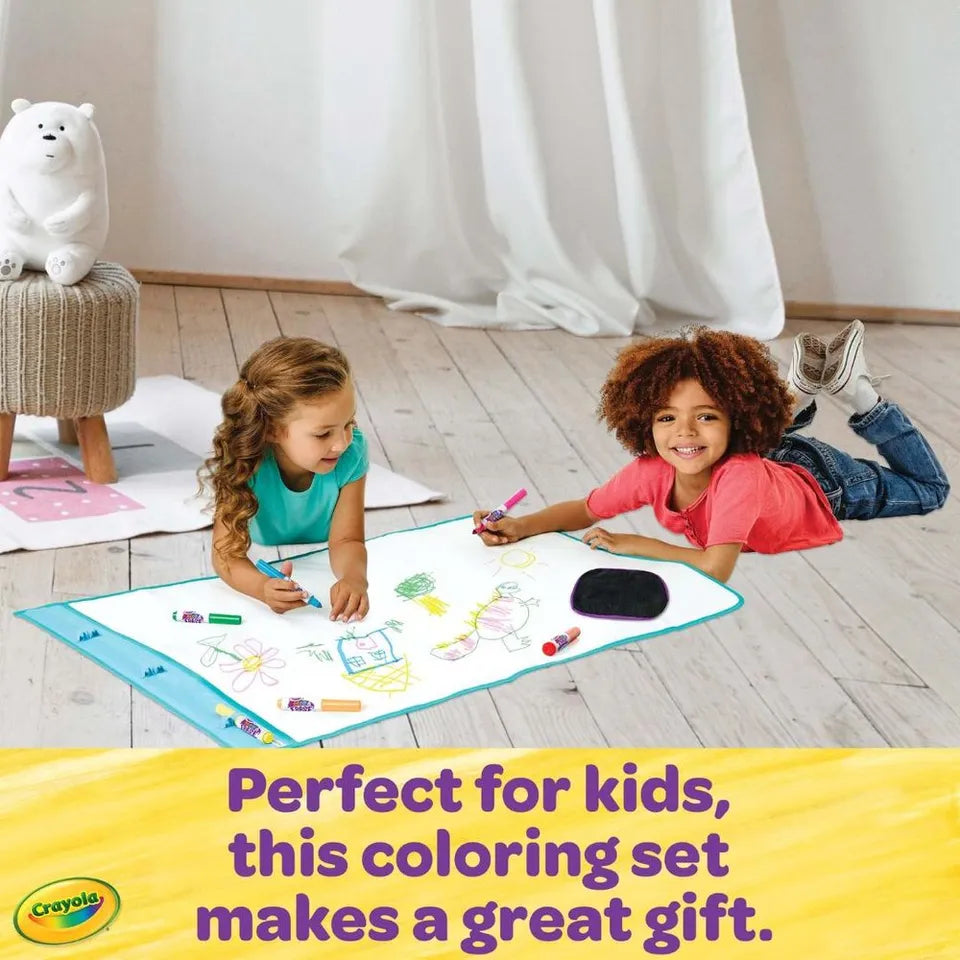 Crayola Color & Erase Reusable Mat | The mat's generous dimensions of 32" x 23" provide a large canvas for kids to explore their artistic talents |  It comes with 6 washable markers, and 1 Wipe | Ages 3+