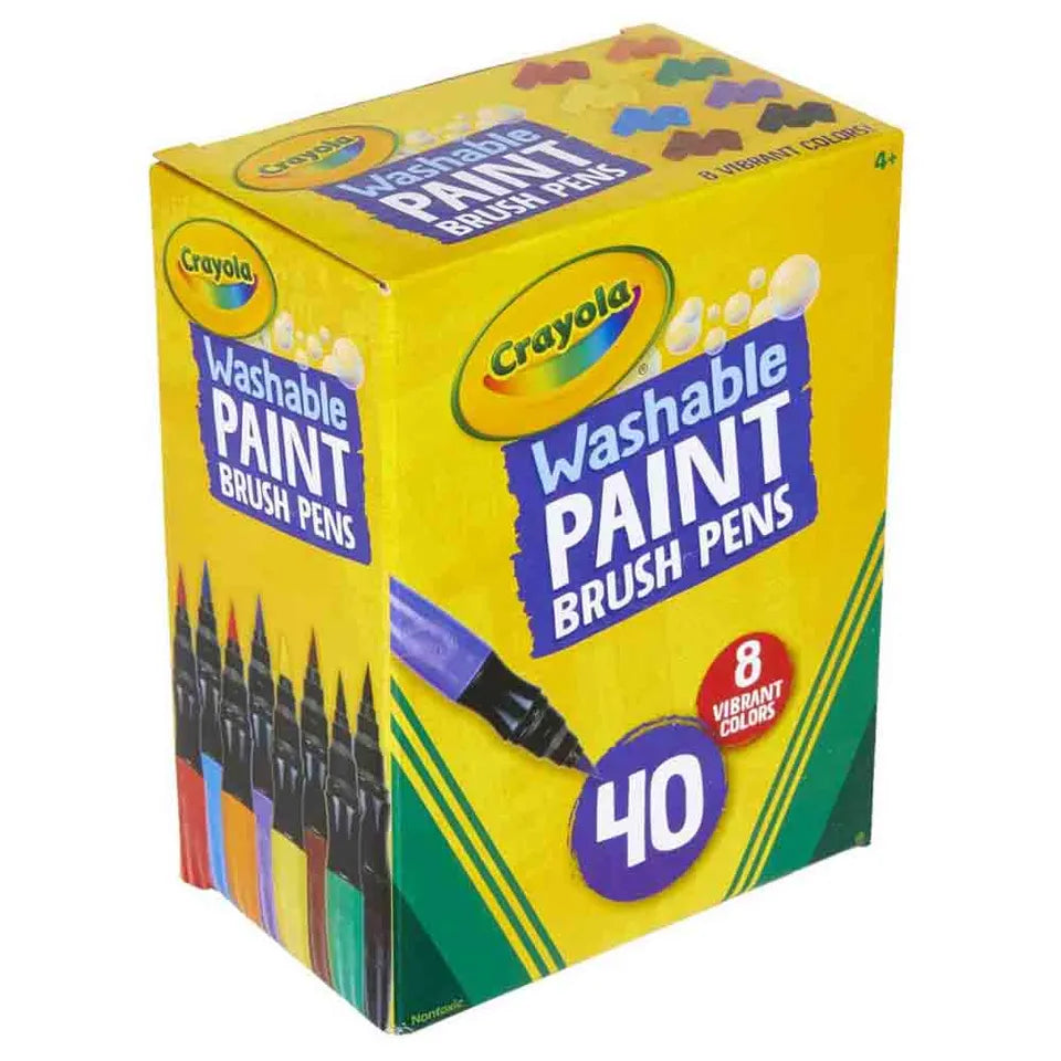 Crayola – Washable Paint Brush Pens | Easy to Remove Paints, 8 Colors, Pack of 40 | 5+ Yrs