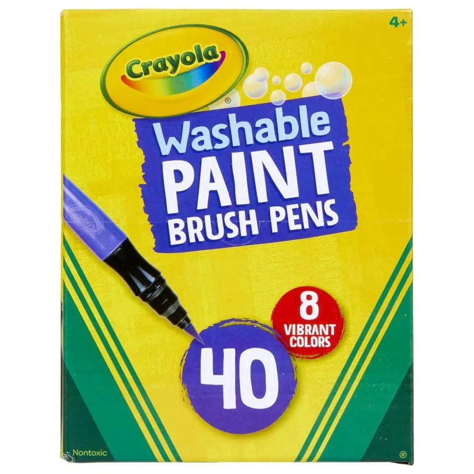 Crayola – Washable Paint Brush Pens | Easy to Remove Paints, 8 Colors, Pack of 40 | 5+ Yrs