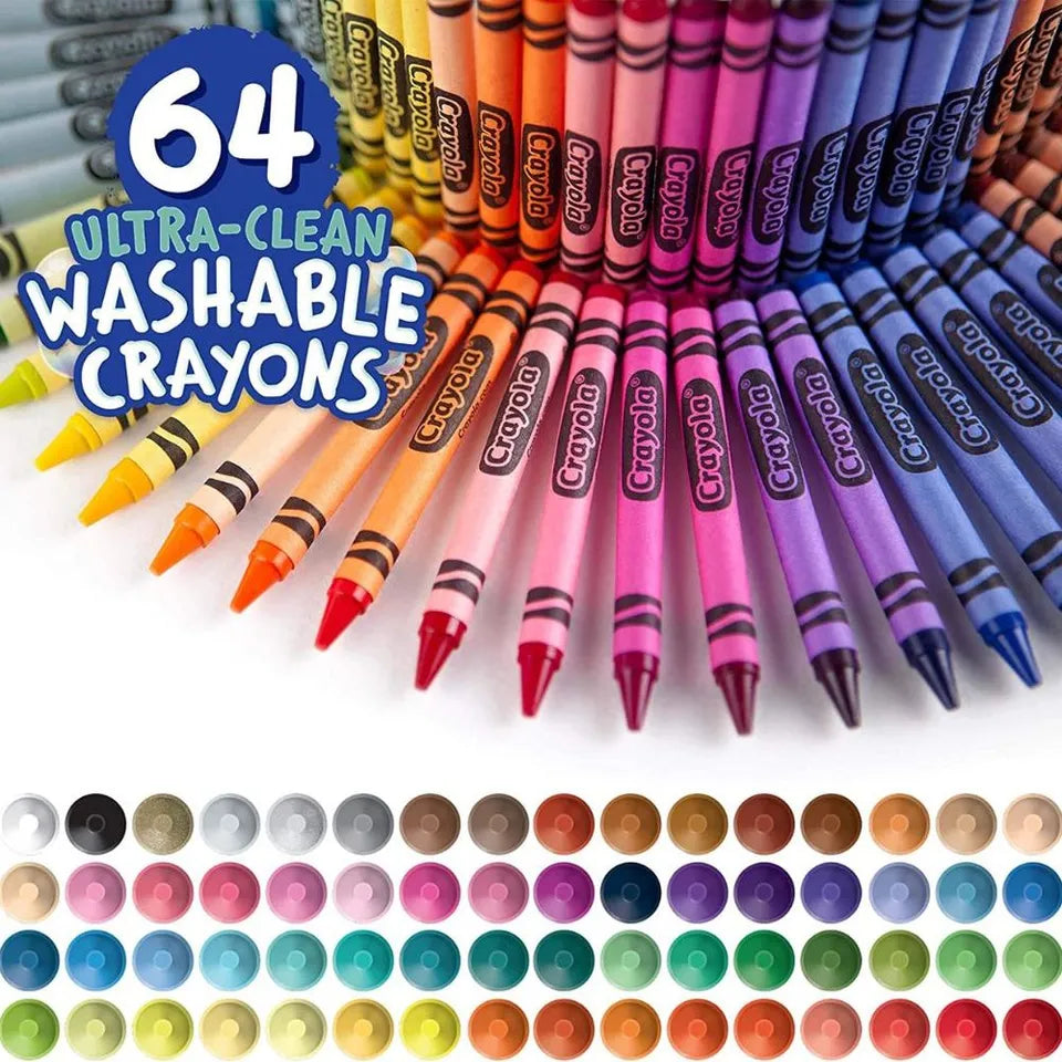 Crayola Ultra-clean washable, 64 count | Explore a world of color, fun, and less-mess creativity with the 64-pack of Crayola Ultra Clean Washable Crayons | Say goodbye to those pesky marks and smudges! | kids ages 3 and up