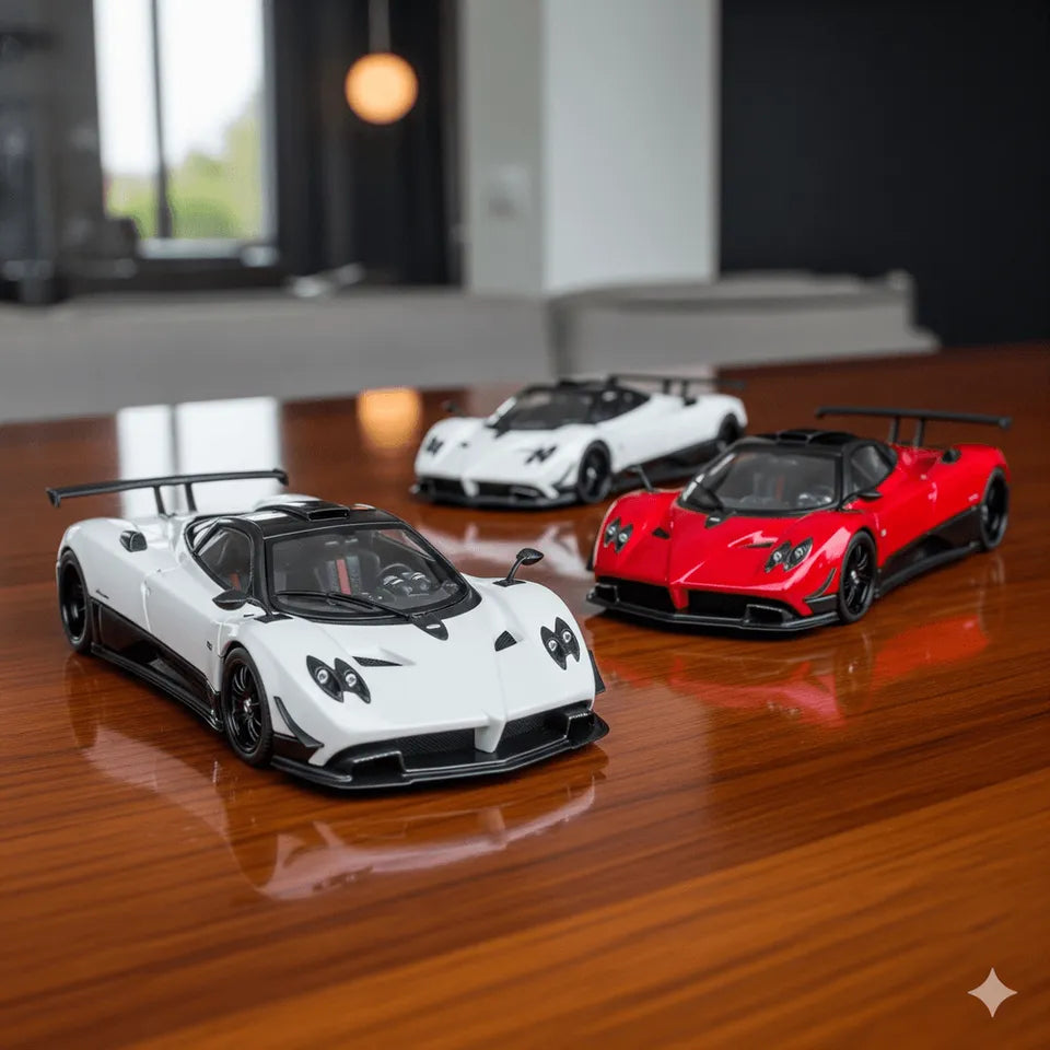 D-Power 1:64 Diecast Pagani Zonda R  – White / Red (Assorted) Collectible Mini Supercar, Kids & Adult Toy Car Model
