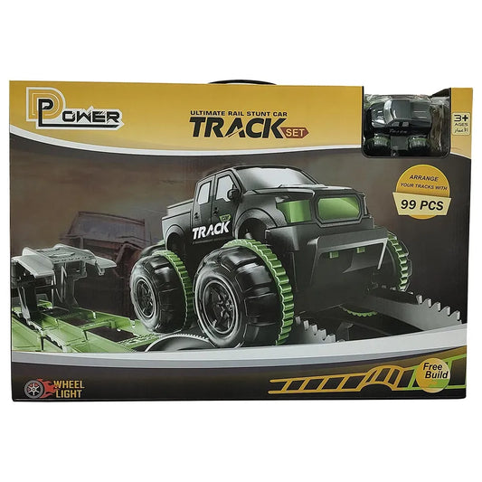 D-POWER – Ultimate Stunt Car Track | Jumbo sized DIY Free Build Track, Changeable Assembly | 99pc Set, Kids Age 3+