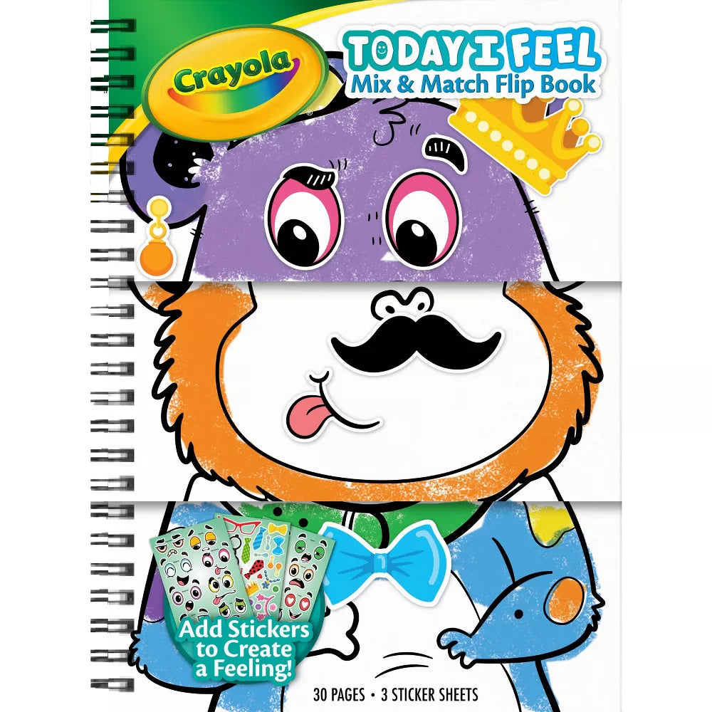 Crayola “Today I Feel” Animal Mix & Match Flip Book – Emotion Learning Activity for Toddlers, 30 Pages & 50+ Stickers | Preschool Feelings Book for Coloring, Mixing & Matching | Educational Gift for Kids Ages 3+