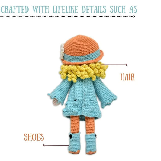 Happy Threads Handmade Crocheted Adorable Grace Doll (15 inches) – Multicolour | Crochet Toys | Child Safe | for Babies 6 Months & Above | Dolls for Boys/Girls| For Birthday Gift | Decorative Items for Room