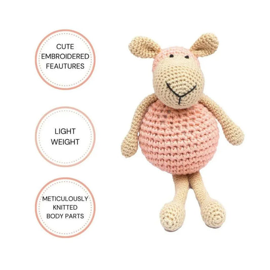 Happy Threads Handmade Crocheted Cheerful Sheep (5 inch) – Pink | Crochet Toys | Child Safe | for Babies 6 Months & Above | Dolls for Boys/Girls| For Birthday Gift | Decorative Items for Room