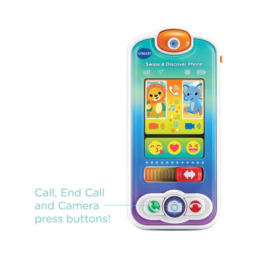 VTech Swipe & Discover Phone, Play Phone for Baby Girls & Boys, Interactive Toy with Lights and Sounds, Phone Toys for Babies, Learning Toy with Animals and Numbers, Ages 6 Months+, English Version