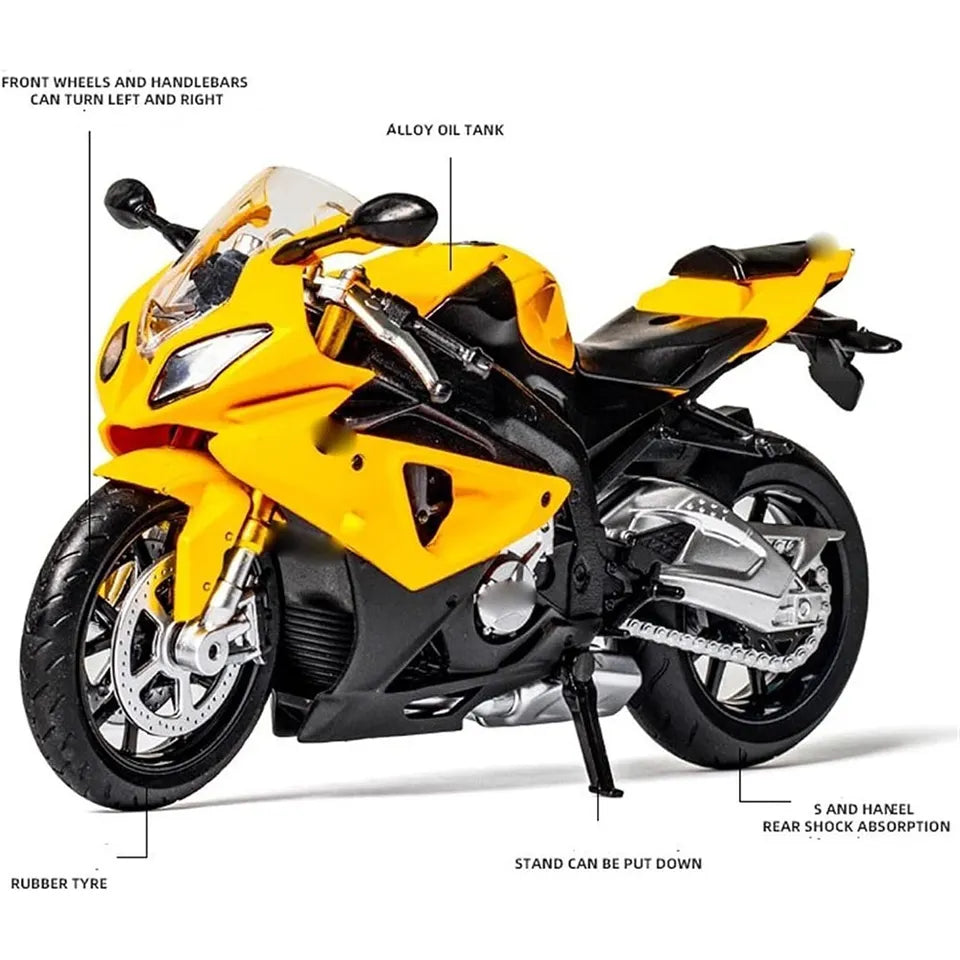 D-power MSZ - BMW  S1000RR – Yellow | Die-Cast Replica, Ultimate Collector's Item, Limited Edition | Size - 1:12, For Kids 3+