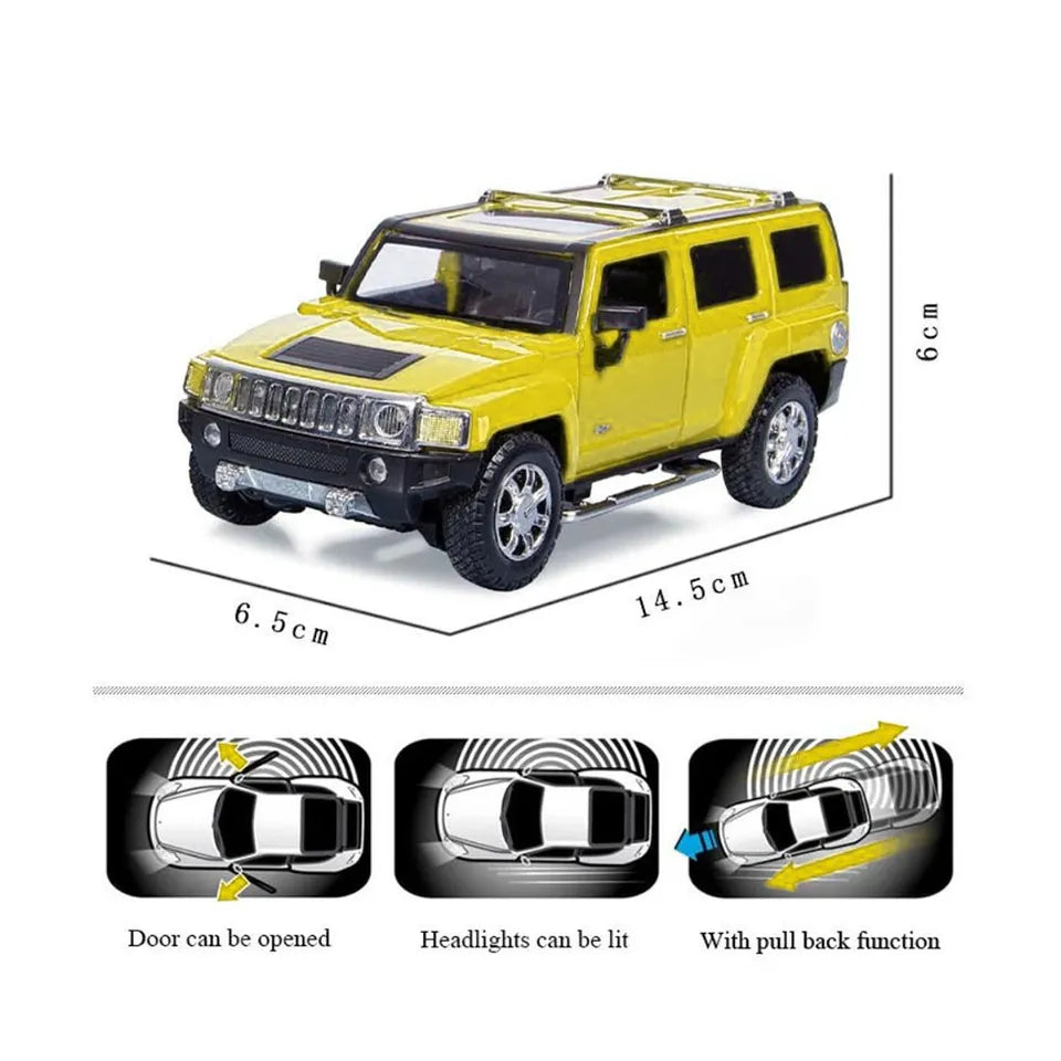 D-power MSZ – Hummer H3 - Yellow | Die-Cast Replica, Ultimate Collector's Item, SUV Cars | Toy Vehicles, Metal Toy Car Model - Pull Back Collection | Size - 1:32, For Kids 3+