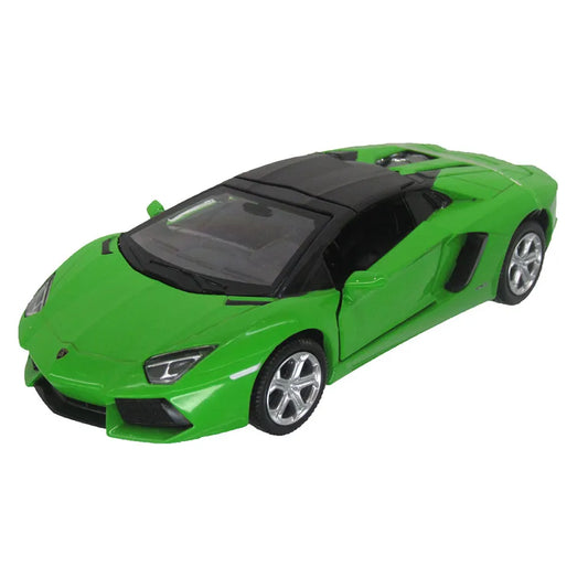 D-power MSZ – Lamborghini Aventador Roadster – Green | Die-Cast Replica, Ultimate Collector's Item, Hyper Cars | Interact with Doors & Hoods - Pull Back Collection with Lights & Sounds | Size - 1:32, For Kids 3+