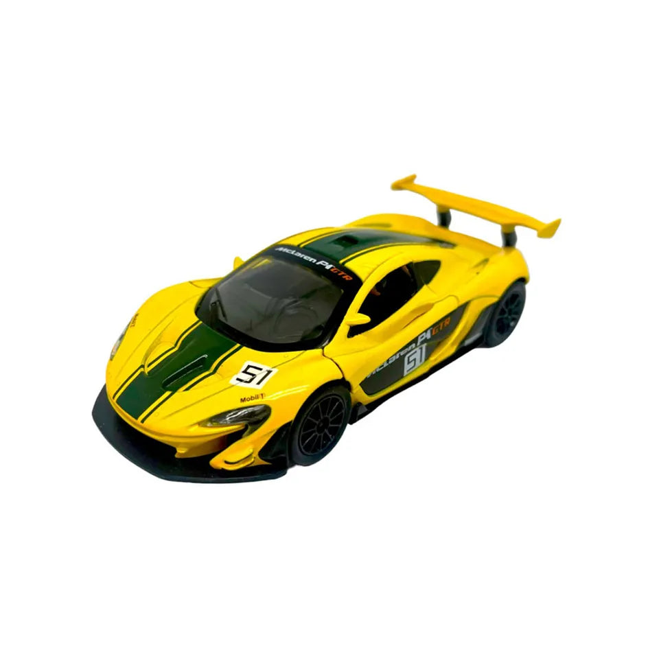 D-power MSZ – McLaren P1™ GTR - Yellow | Die-Cast Replica, Ultimate Collector's Item, Super Cars | Toy Vehicles, Metal Toy Car Model - Pull Back Collection | Size - 1:31, For Kids 3+