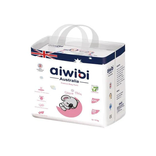Aiwibi Disposable Breathable Baby Pants Q Shape With Super Soft Embossed Pearl Topsheet Pants,Size XXL 15-21KG 20 Pieces