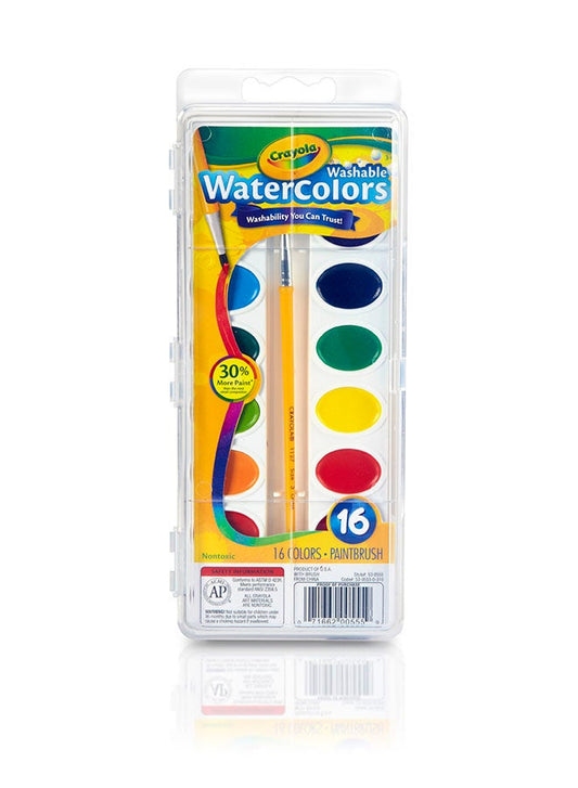 Crayola Washable Watercolors Pans with Plastic Handled Brush, 16 Count