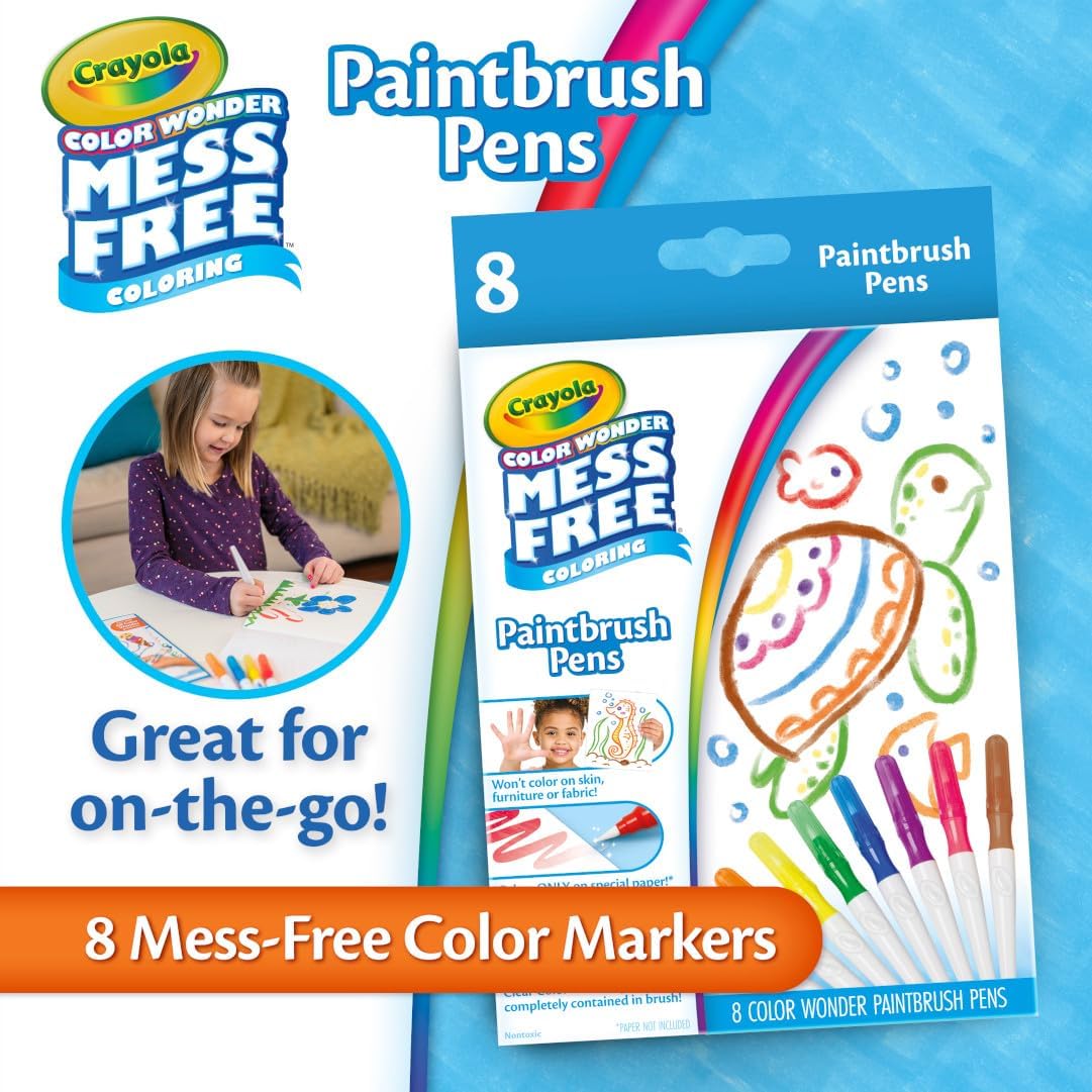 Crayola Color Wonder Paintbrush Pens – 8 Mess Free Paint Pens for Kids, Ages 3+