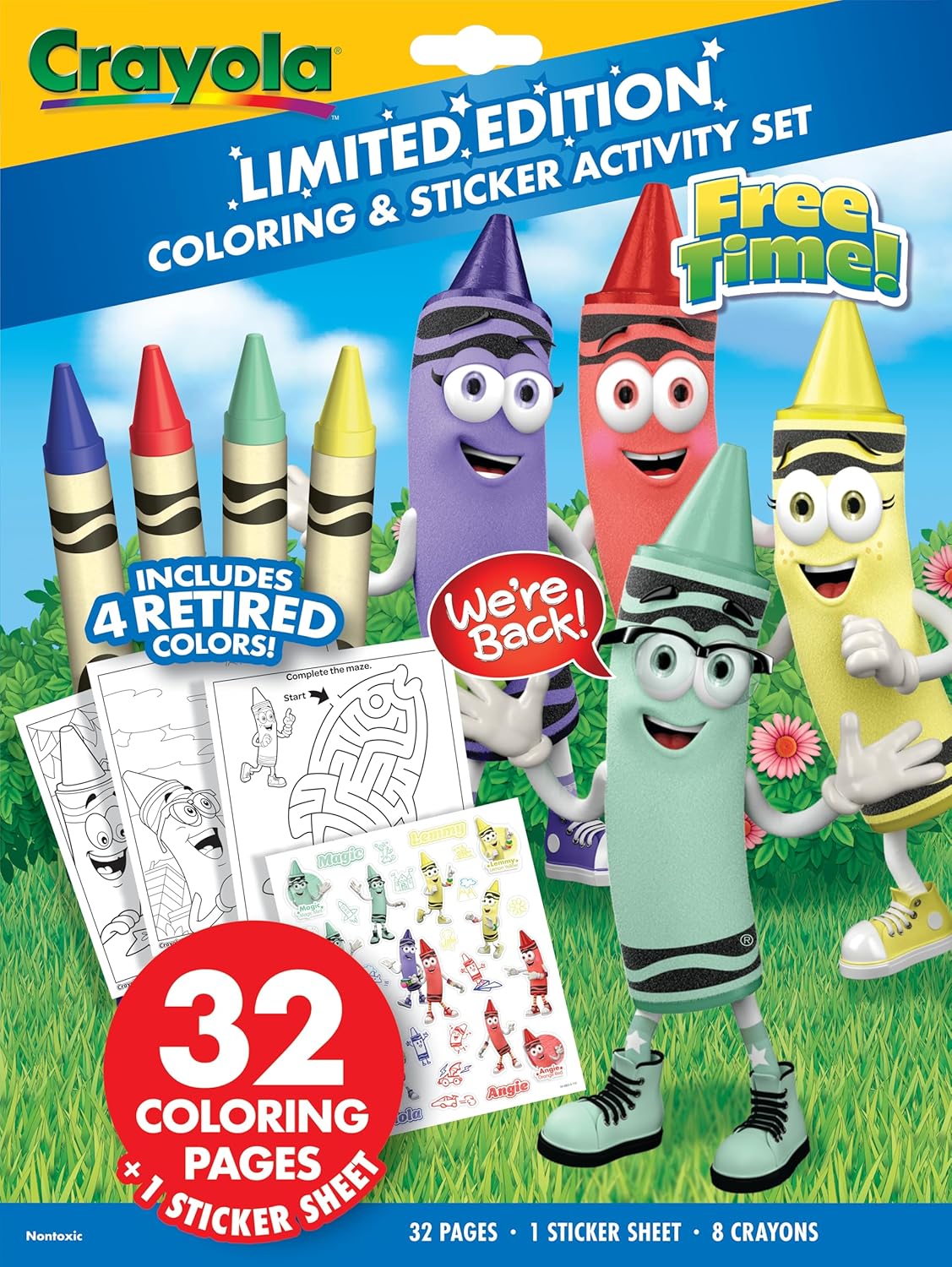 Crayola Retired Colors Free Time Coloring & Activity Set – Includes 32 Pages, Classic Retired Crayons & Stickers, Gift for Kids Ages 3+