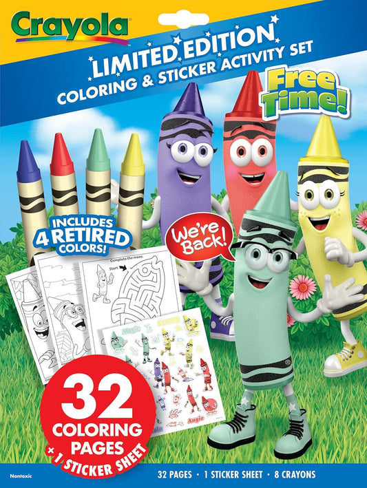 Crayola Retired Colors Free Time Coloring & Activity Set – Includes 32 Pages, Classic Retired Crayons & Stickers, Gift for Kids Ages 3+
