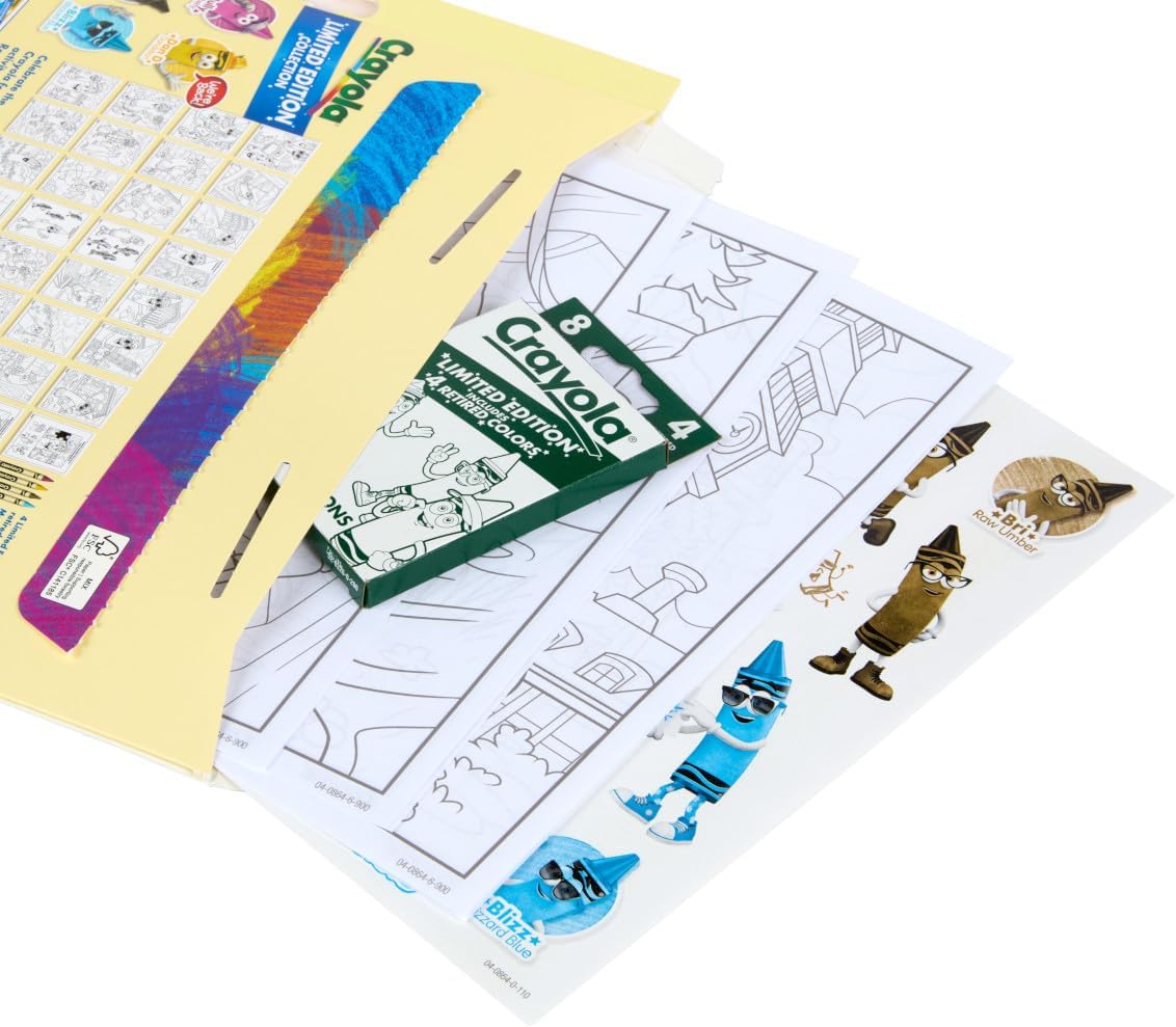 Crayola Retired Colors Wild Journeys Coloring & Activity Set – 32 Pages, Classic Retired Crayons & Stickers, Gift for Kids Ages 3+