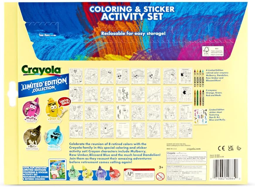 Crayola Retired Colors Wild Journeys Coloring & Activity Set – 32 Pages, Classic Retired Crayons & Stickers, Gift for Kids Ages 3+