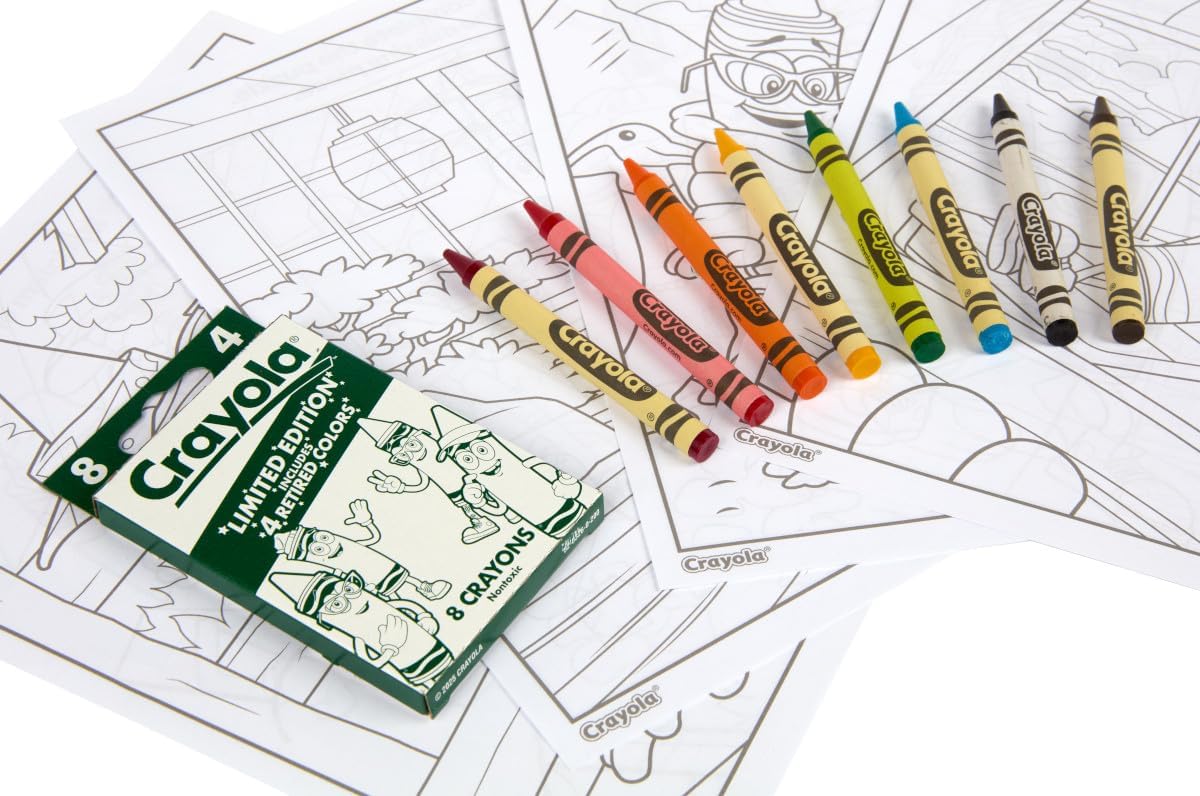 Crayola Retired Colors Wild Journeys Coloring & Activity Set – 32 Pages, Classic Retired Crayons & Stickers, Gift for Kids Ages 3+