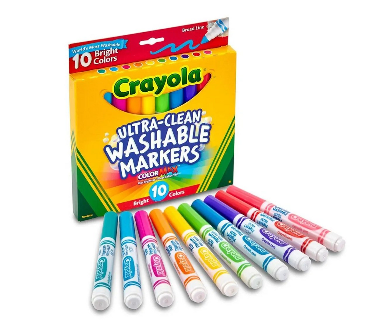 Crayola 10 Count Ultra-Clean Washable Bright, Broad Line, Color Max Markers