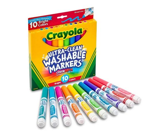Crayola 10 Count Ultra-Clean Washable Bright, Broad Line, Color Max Markers