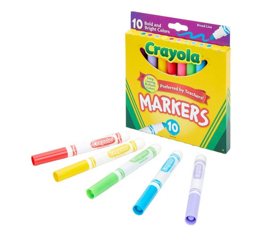 Crayola Markers, Broad Line, 10Count, Bright and Bold Markers