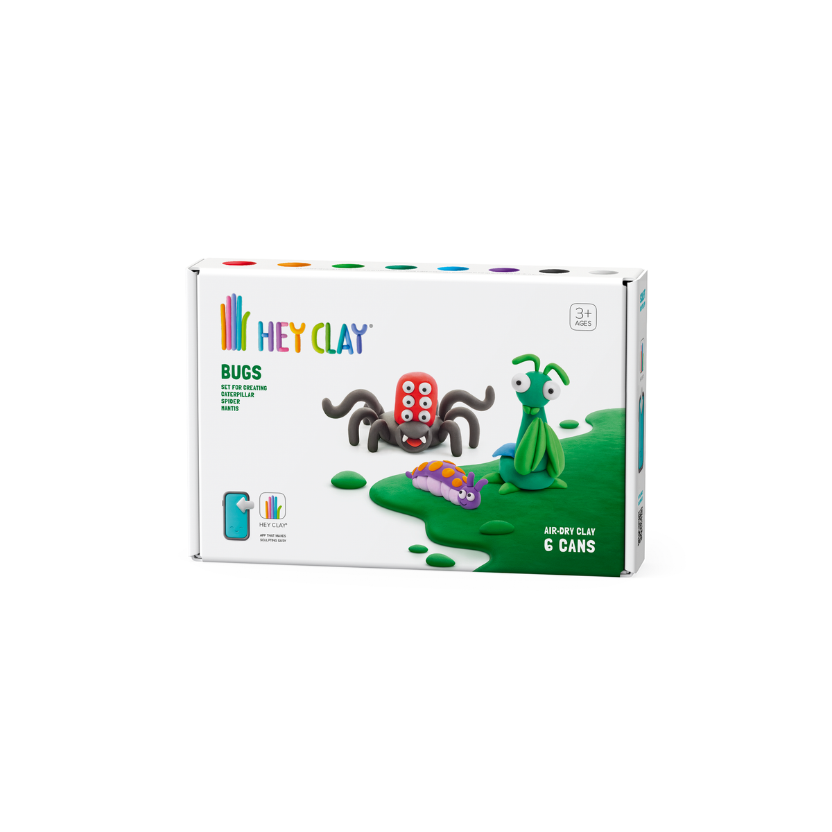 HEY CLAY -DIY  Bugs: Spider, Mantis, Caterpillar Plastic Creative Modelling Air-Dry Clay For Kids 6 Cans