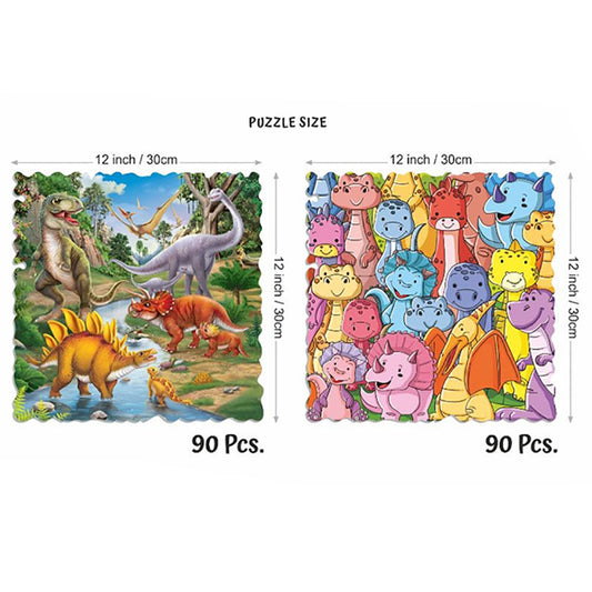 Unik Play - Go Crazy Jigsaw Puzzle | Attractive Cartoon Print Puzzle | 2 Puzzle Trays - Dino | Kids and Adults 6+