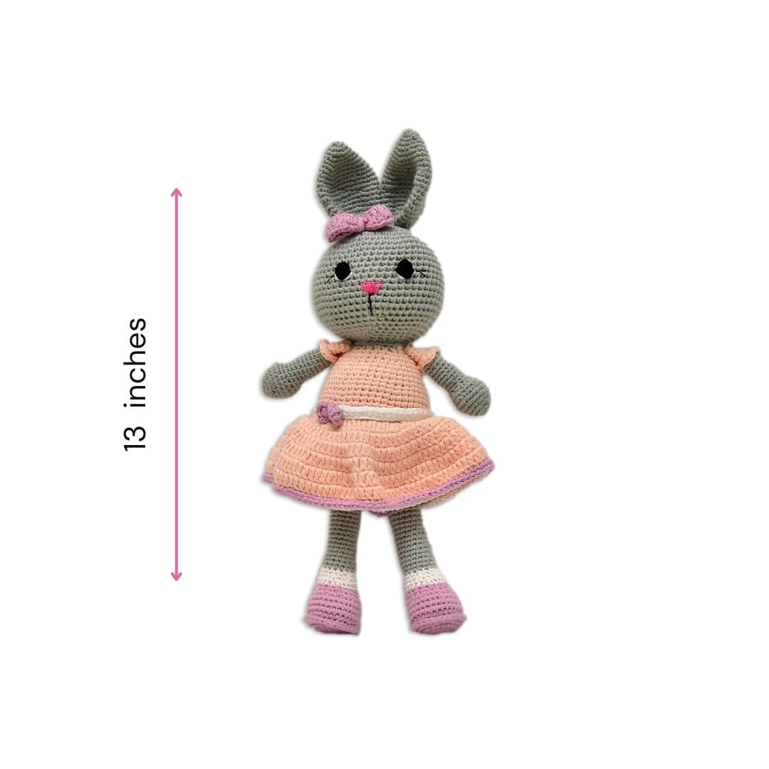 Happy Threads Handmade Crocheted Blossom the Cute Bunny (13 inches) – Multicolour | Crochet Toys | Child Safe | for Babies 6 Months & Above | Dolls for Boys/Girls| For Birthday Gift | Decorative Items for Room