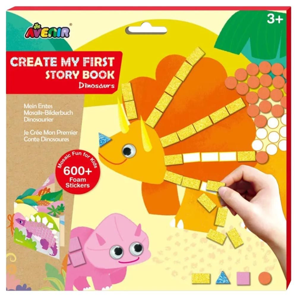 Avenir Create My First Story Book - Dinosaurs | Mosaic Junior Kit: Fun DIY Activity for Kids - Improve Coordination and Perception of Colors | Ideal gift for Kids 3+