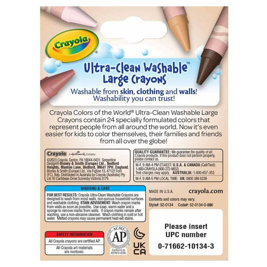 24 Ct Large Ultra-Clean Washable Crayons, Colors of the World