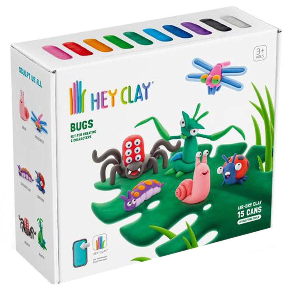 HEY CLAY - Bugs Set-Colourful Modeling Kids-Air Dry Clay Kit 15 cans and Sculpting Tools with Fun Interactive Instructions App, Multicoloured