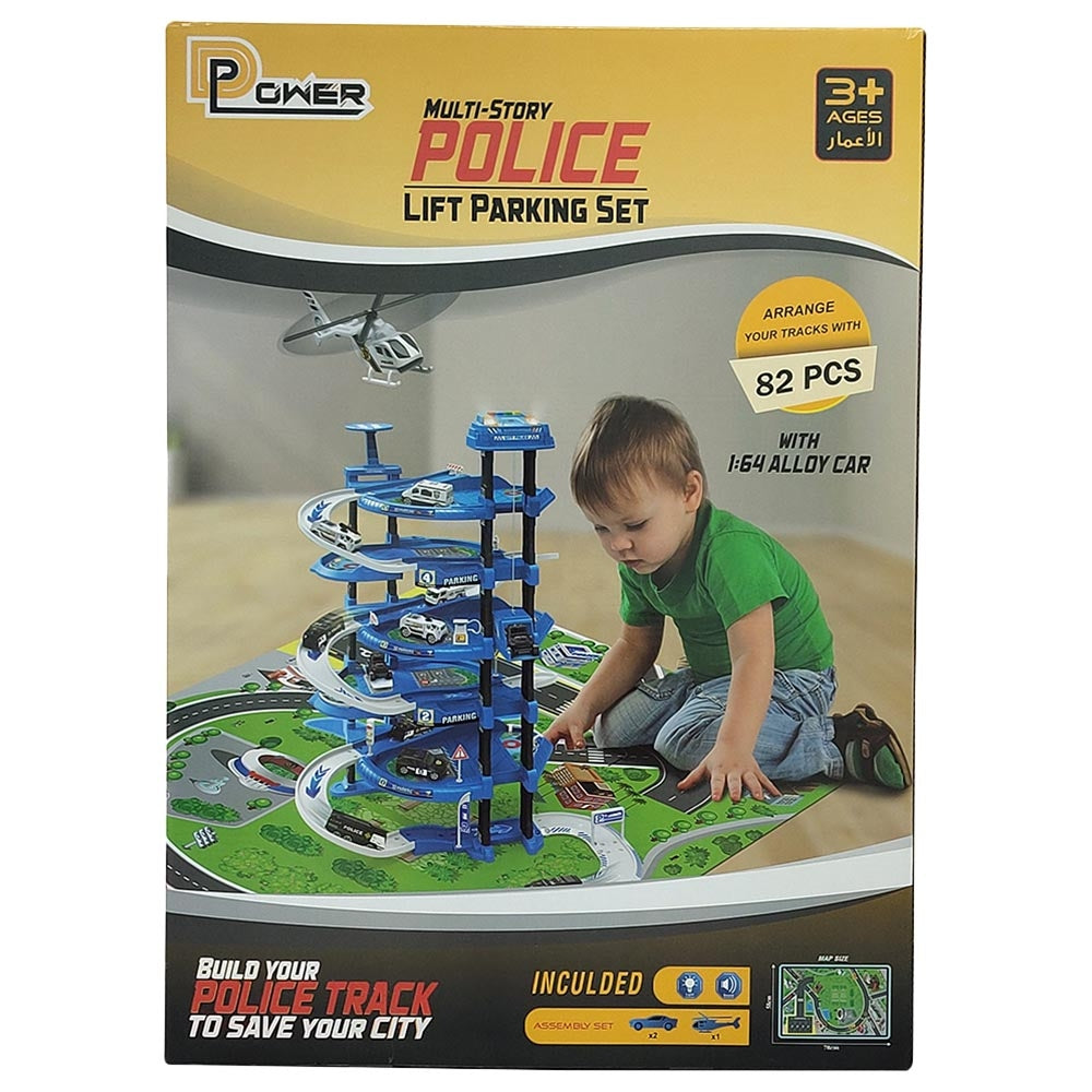 D-POWER – Multi Level Lift Parking Set | 5 Storied DIY Build Set, Theme – Police Station | 82pc Set, Kids Age 3+