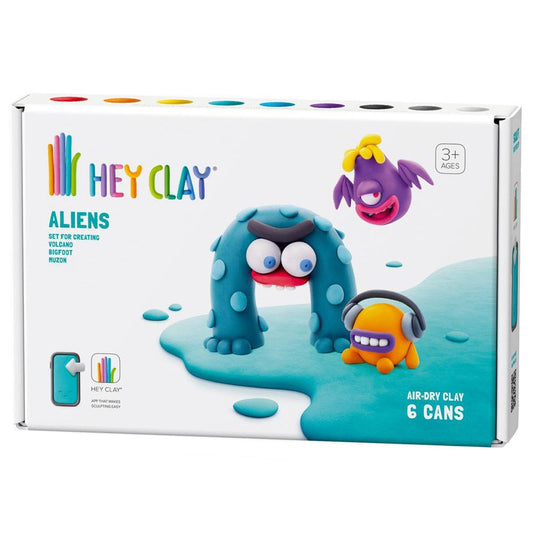 HEY CLAY -DIY Aliens: Muzon, Volcano, Bigfoot Plastic Creative Modelling Air-Dry Clay For Kids 6 Cans