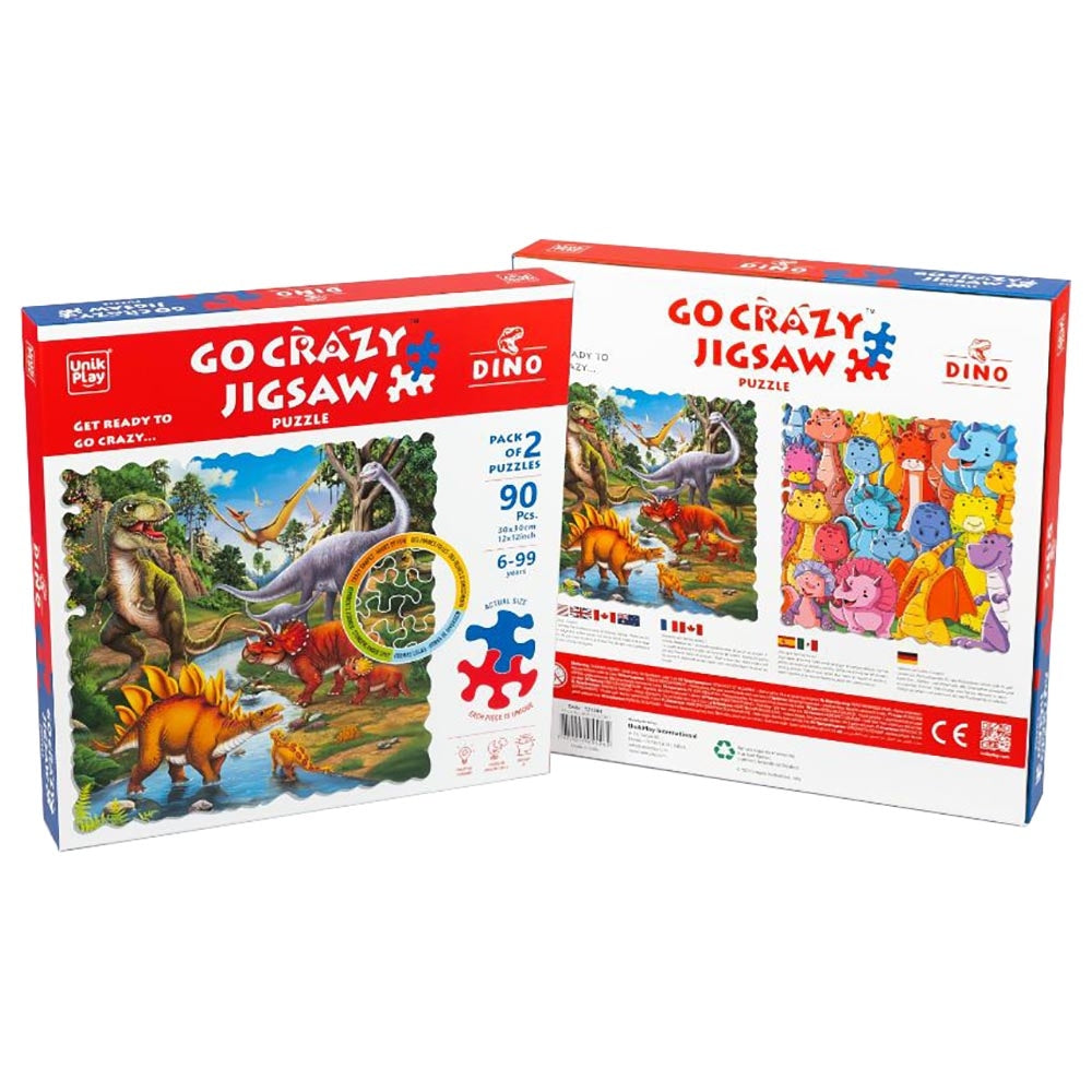 Unik Play - Go Crazy Jigsaw Puzzle | Attractive Cartoon Print Puzzle | 2 Puzzle Trays - Dino | Kids and Adults 6+