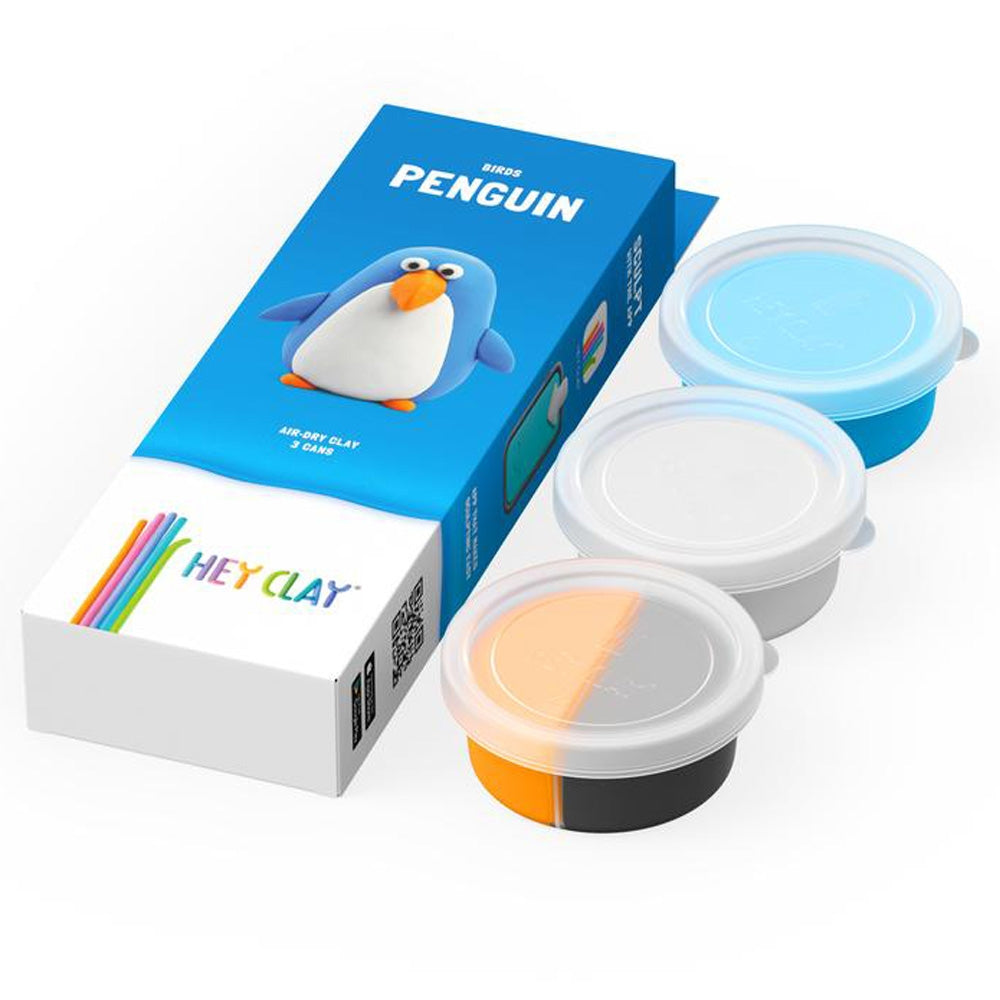 HEY CLAY – DIY Penguin Plastic Creative Modelling Air-Dry Clay For Kids 3 Cans