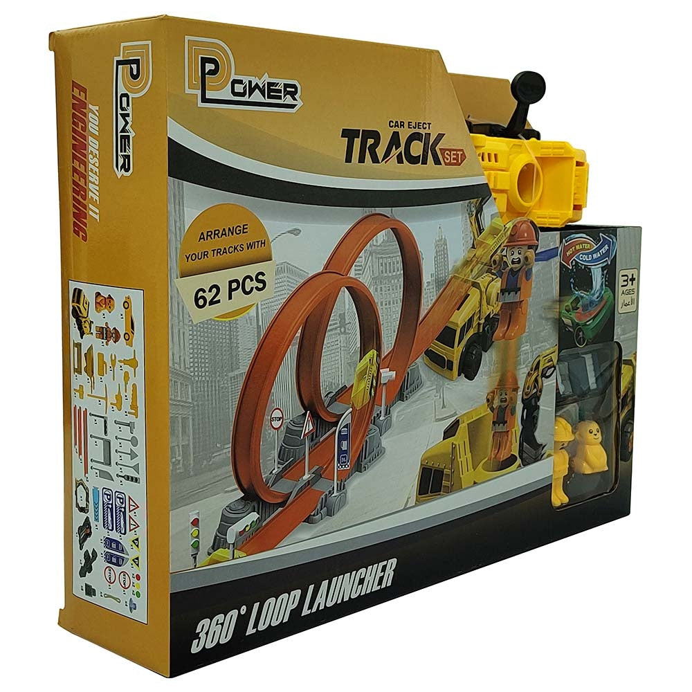 D-POWER – Ejection Track Set & Colour Changing Car | DIY Free Build Track, 360 Loop Launcher, Launch Pad | 62pc Set, Kids Age 3+