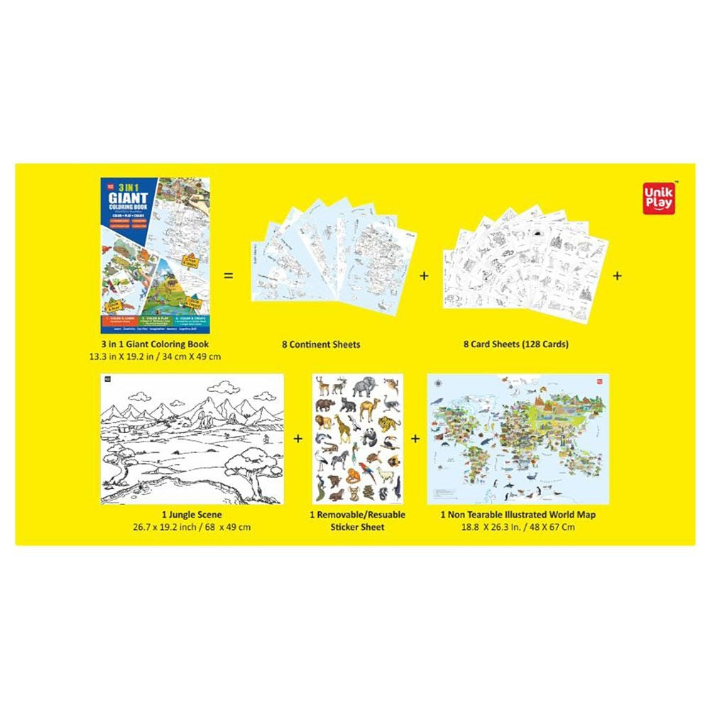 Unik Play - 3 in 1 Giant Coloring Book | Educational Game, Easy to Learn coloring | Boys & Girls Age 6+
