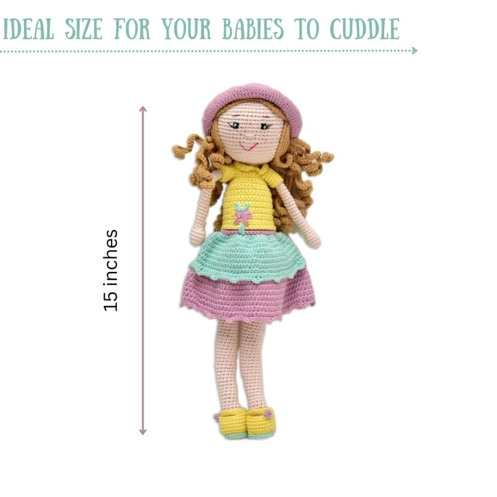 Happy Threads Handmade Crocheted Love & Care Cecilia Doll (15 inches) – Multicolour | Crochet Toys | Child Safe | for Babies 6 Months & Above | Dolls for Boys/Girls| For Birthday Gift | Decorative Items for Room