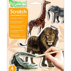 Avenir - Natural Creation Scratch Safari Animals Stickers – Lion, Elephant, Giraffe, Crocodile | Creative Scratch Art Sticker Kit for Kids | Educational Animal Fun