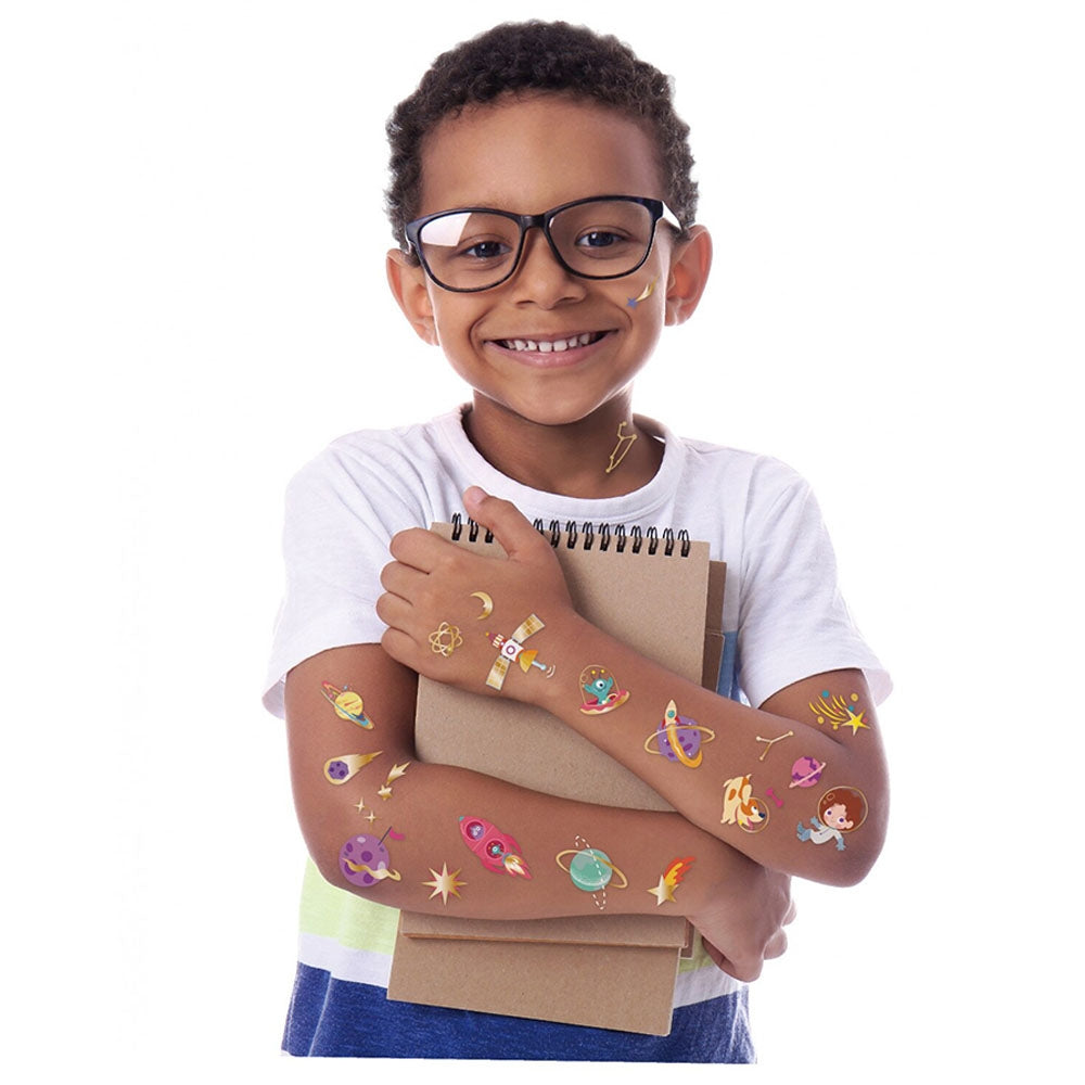 Avenir Tattoo Sticker - Space | 53pc Set of Temporary Tattoos - High-Quality Water-Based Ink - Safe and Easy to Apply and Remove - Lasts 3-5 Days for Kids 3+