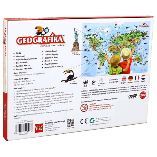 Unik Play - Geografika | Educational Game, World Map Board Game, Geography Illustrated Map with Cards | Learning Tools for Boys & Girls